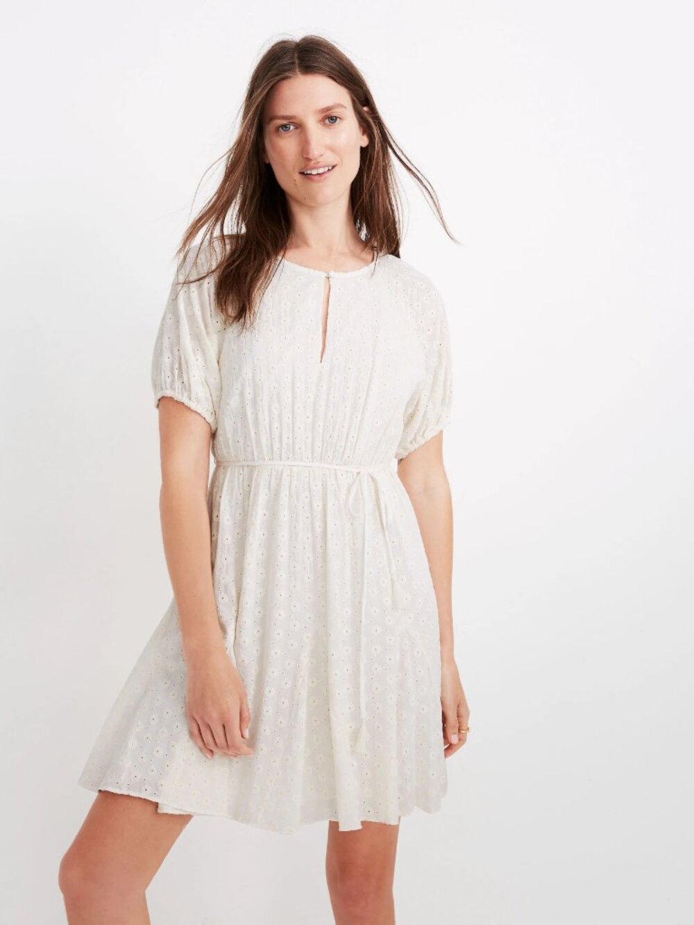 NWT New Madewell Ivory Eyelet Tassel-Tie Mini Dress Size 2